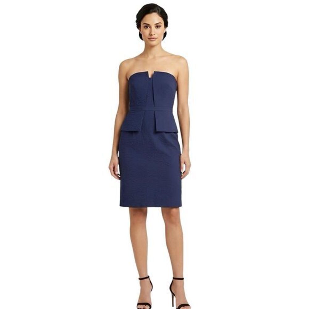 Banana Republic Womens Dress Size 2 Strapless Peplum Pucker Blue Mini Cocktail